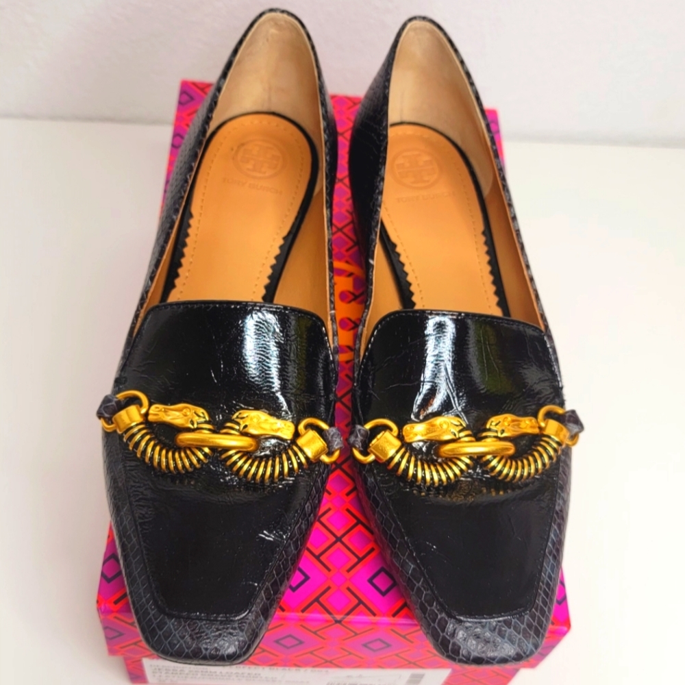 Tory Burch Jessa 25MM Loafer Stamped Snake Printed, size 8.5 black